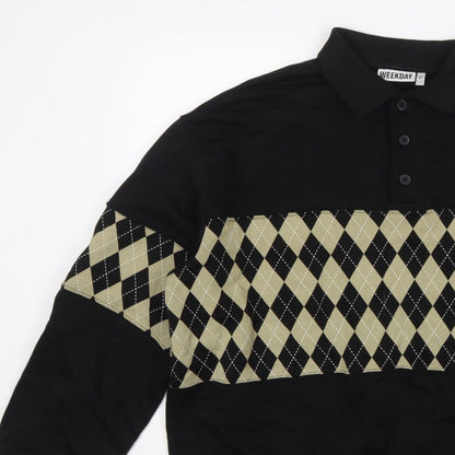 Weekday Men’s Black M Argyle Henley Collared Sweatshirt