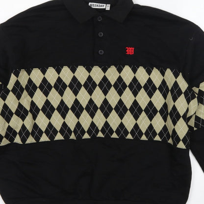 Weekday Men’s Black M Argyle Henley Collared Sweatshirt