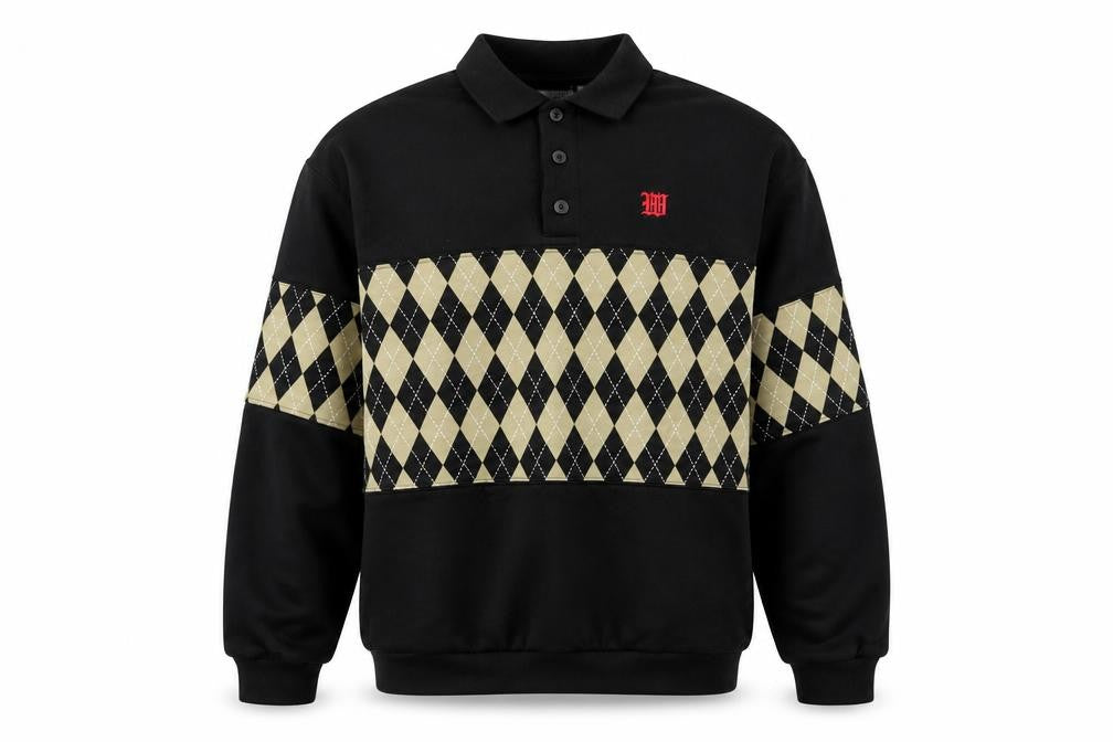 Weekday Men’s Black M Argyle Henley Collared Sweatshirt