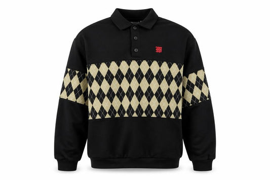 Weekday Men’s Black M Argyle Henley Collared Sweatshirt