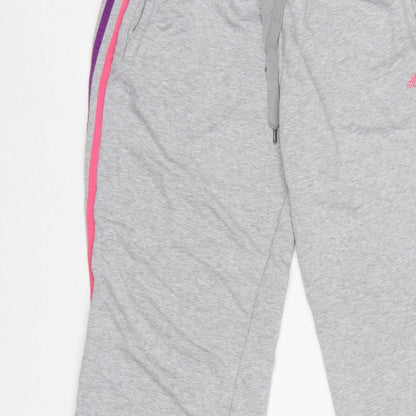 Adidas Women Grey UK 18 3 Stripe Fleece Jogger Sweatpants