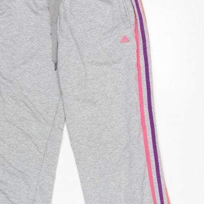 Adidas Women Grey UK 18 3 Stripe Fleece Jogger Sweatpants