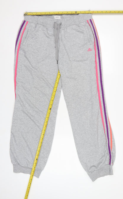 Adidas Women Grey UK 18 3 Stripe Fleece Jogger Sweatpants