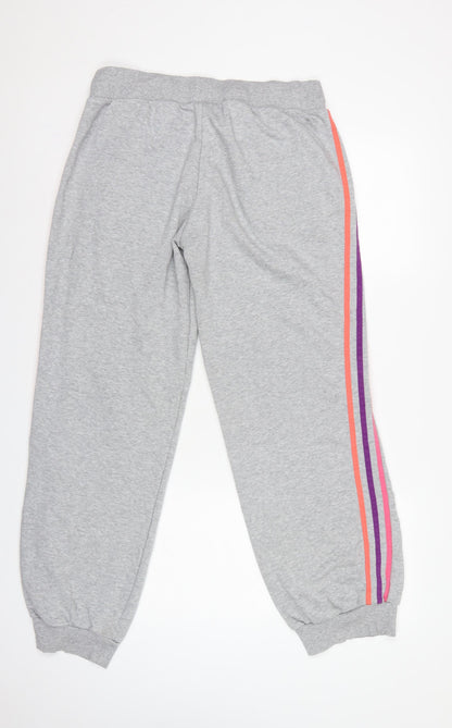 Adidas Women Grey UK 18 3 Stripe Fleece Jogger Sweatpants