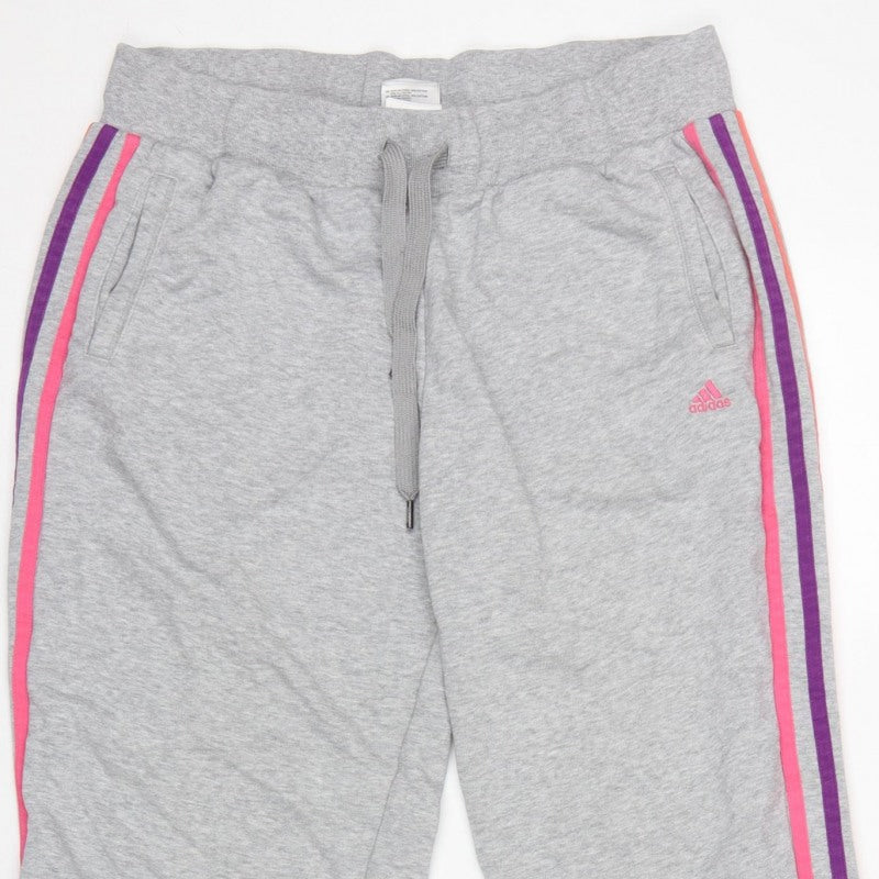 Adidas Women Grey UK 18 3 Stripe Fleece Jogger Sweatpants
