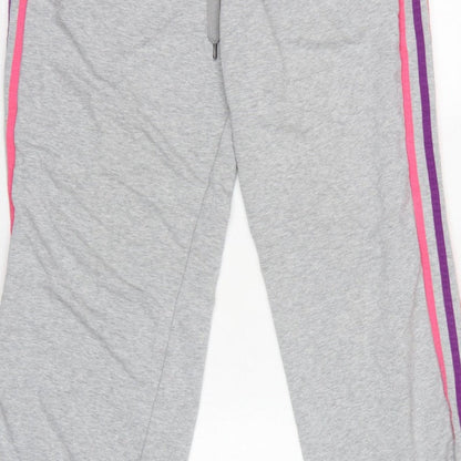 Adidas Women Grey UK 18 3 Stripe Fleece Jogger Sweatpants