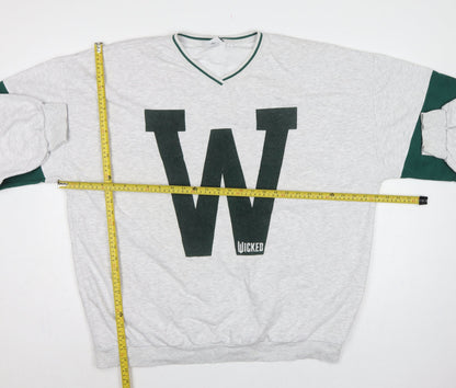Wicked Unisex Adults Grey Green L V-Neck Graphic Pullover Sweatshirt