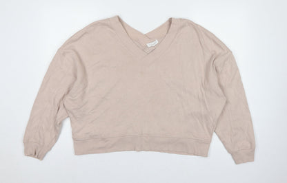 The White Company Women's Beige L V-Neck Pullover Sweatshirt Cotton