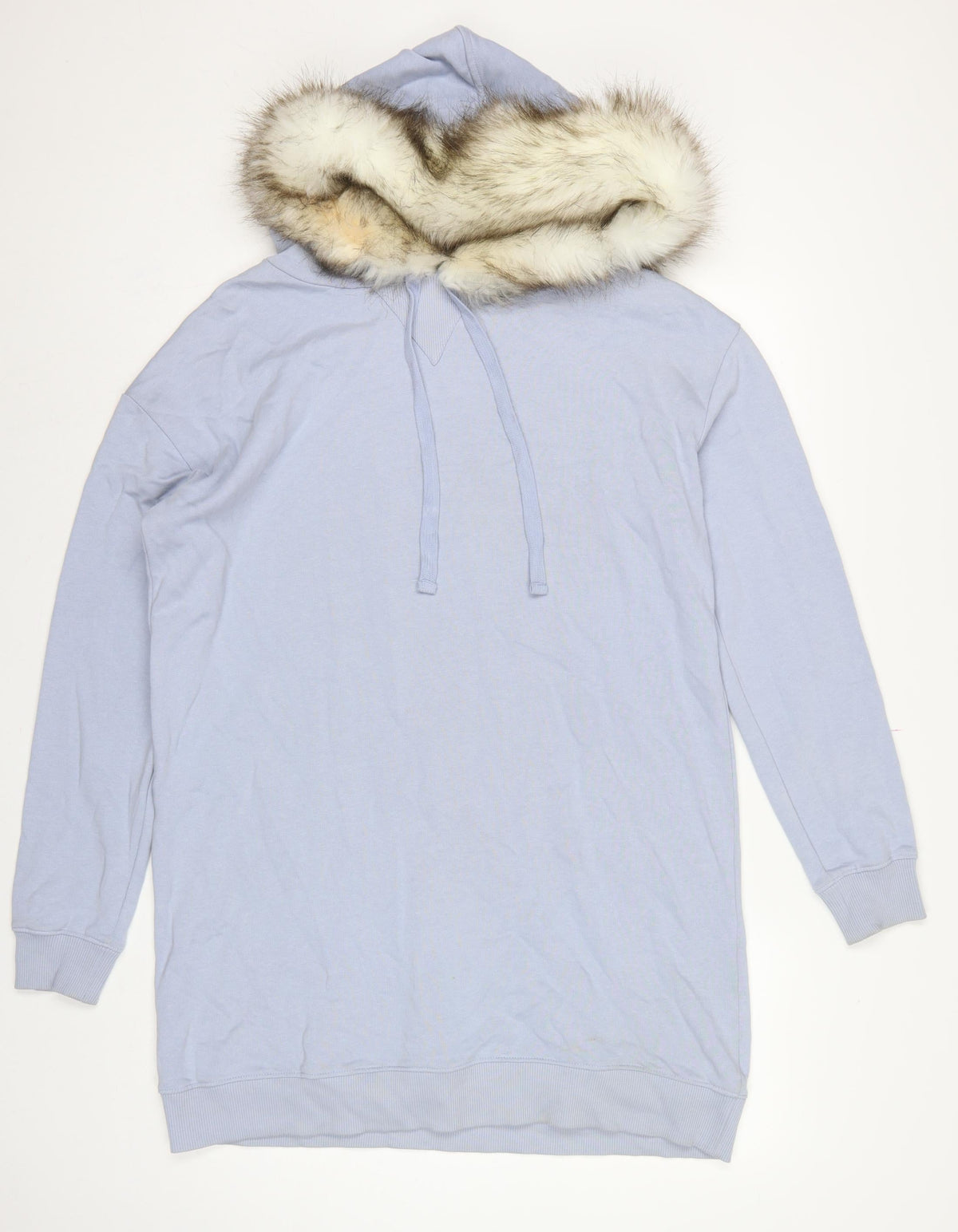 River Island Women Blue M Fur Trim Hooded Pullover Sweatshirt