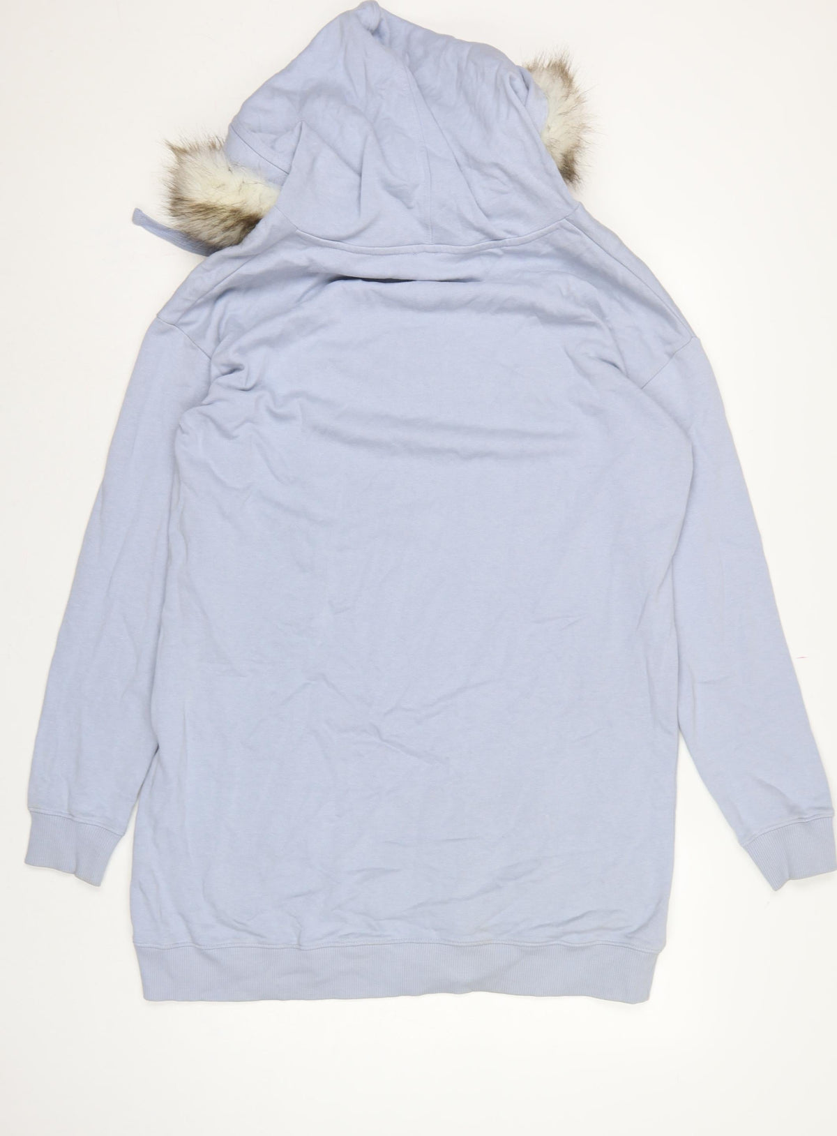 River Island Women Blue M Fur Trim Hooded Pullover Sweatshirt