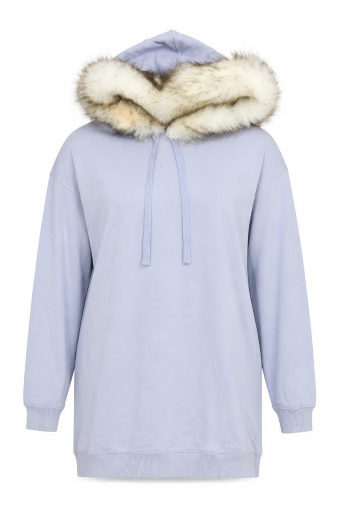 River Island Women Blue M Fur Trim Hooded Pullover Sweatshirt