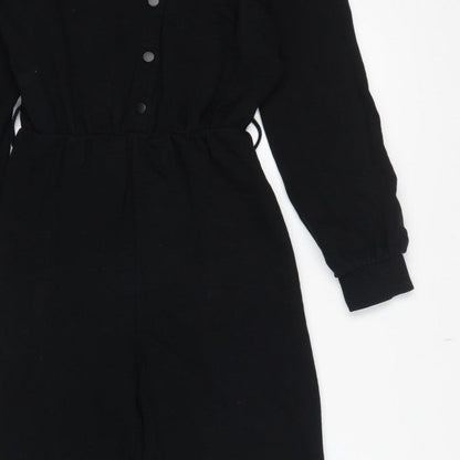 Zara Women Black Size S Button Front Drawstring Jersey Jumpsuit