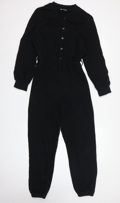 Zara Women Black Size S Button Front Drawstring Jersey Jumpsuit