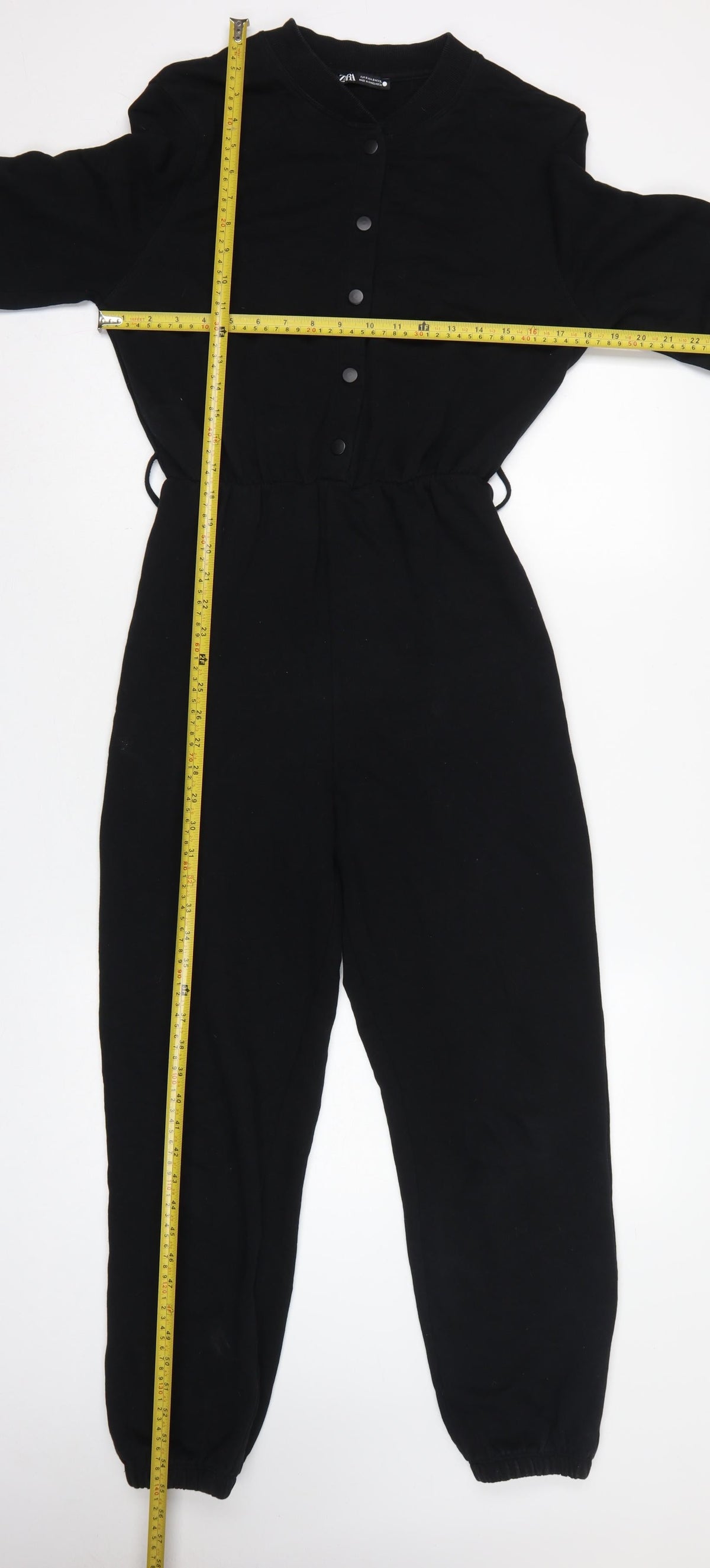 Zara Women Black Size S Button Front Drawstring Jersey Jumpsuit