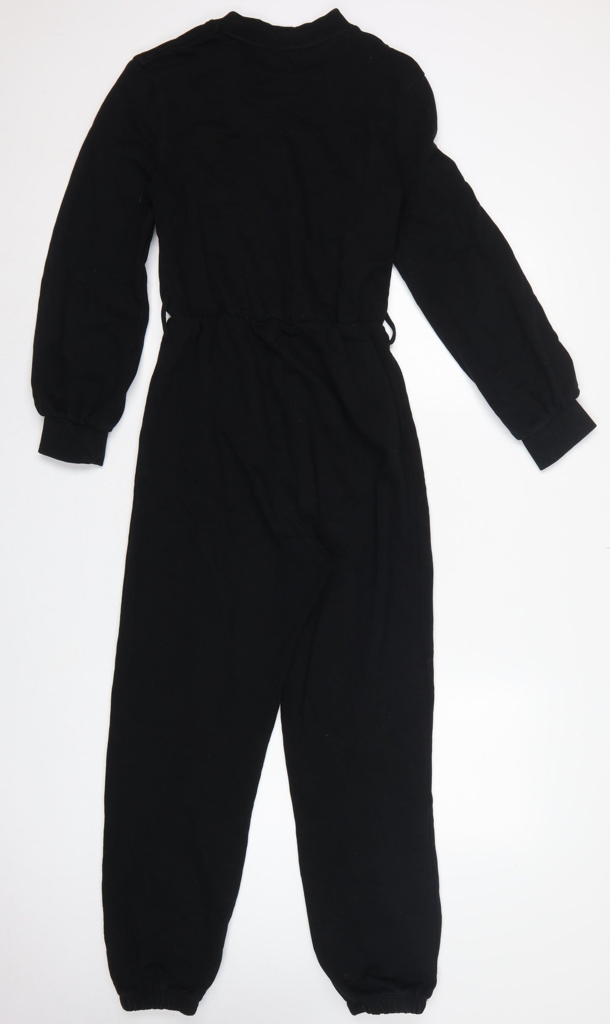 Zara Women Black Size S Button Front Drawstring Jersey Jumpsuit
