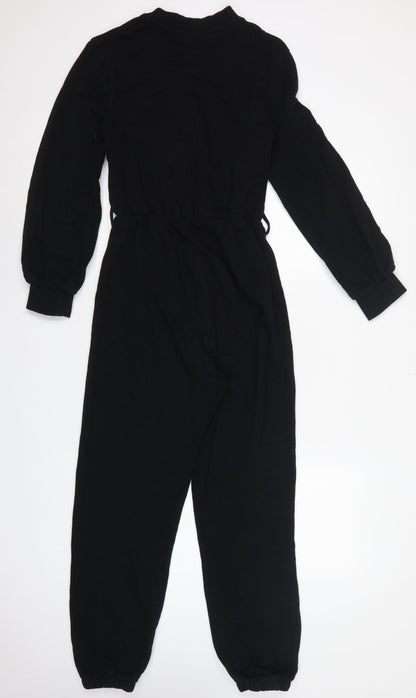 Zara Women Black Size S Button Front Drawstring Jersey Jumpsuit