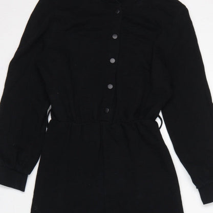 Zara Women Black Size S Button Front Drawstring Jersey Jumpsuit