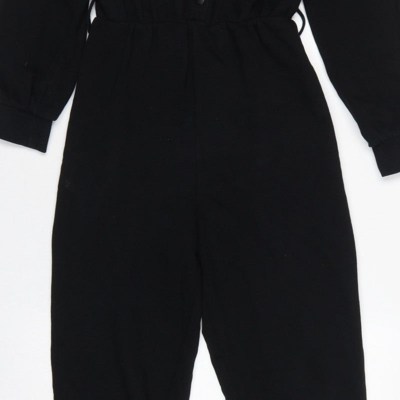 Zara Women Black Size S Button Front Drawstring Jersey Jumpsuit