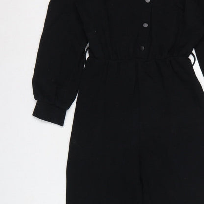 Zara Women Black Size S Button Front Drawstring Jersey Jumpsuit
