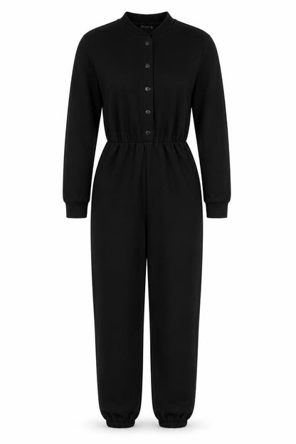 Zara Women Black Size S Button Front Drawstring Jersey Jumpsuit