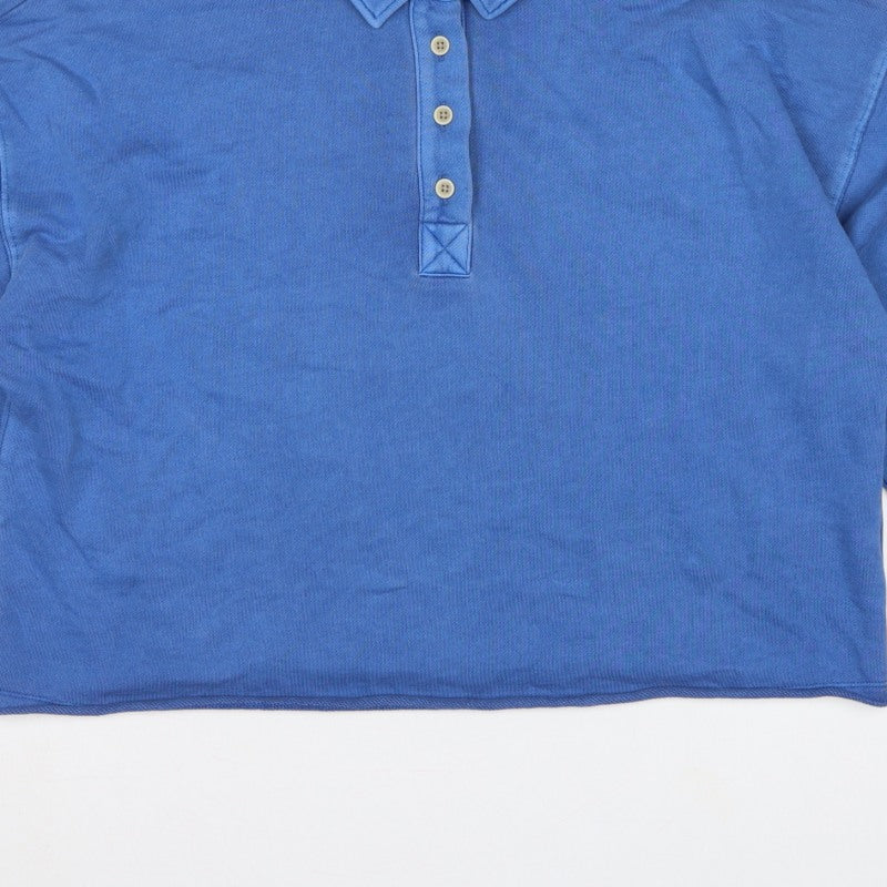 Marks and Spencer Women Blue L Collared Henley Cotton Sweatshirt
