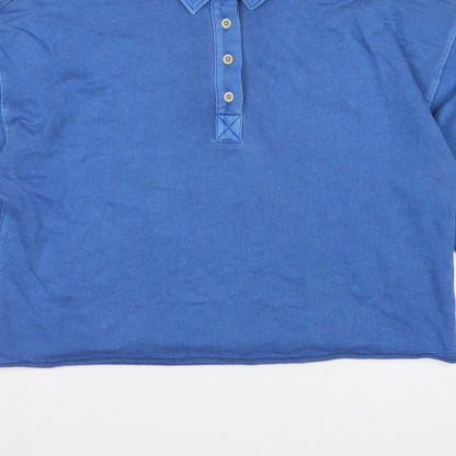 Marks and Spencer Women Blue L Collared Henley Cotton Sweatshirt
