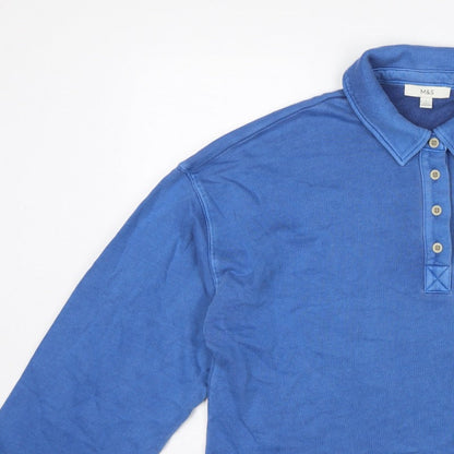 Marks and Spencer Women Blue L Collared Henley Cotton Sweatshirt