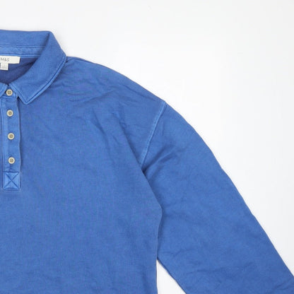 Marks and Spencer Women Blue L Collared Henley Cotton Sweatshirt