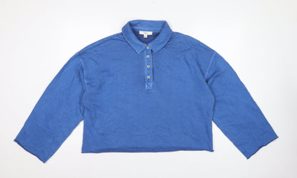 Marks and Spencer Women Blue L Collared Henley Cotton Sweatshirt