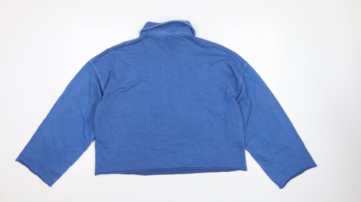 Marks and Spencer Women Blue L Collared Henley Cotton Sweatshirt