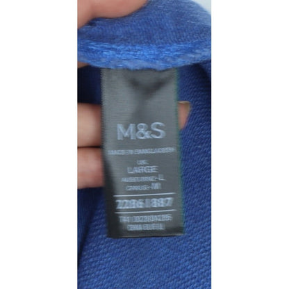 Marks and Spencer Women Blue L Collared Henley Cotton Sweatshirt