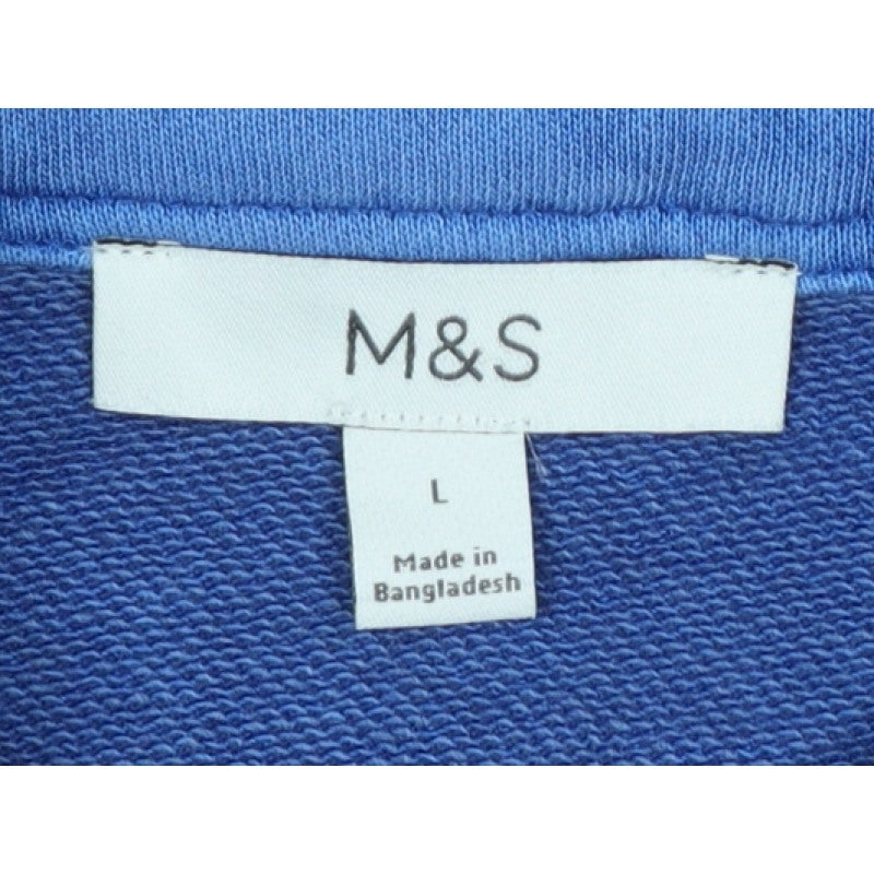 Marks and Spencer Women Blue L Collared Henley Cotton Sweatshirt