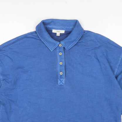 Marks and Spencer Women Blue L Collared Henley Cotton Sweatshirt