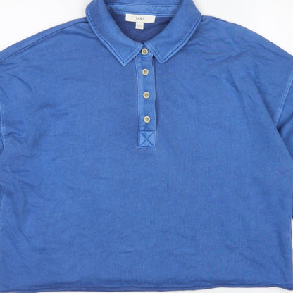 Marks and Spencer Women Blue L Collared Henley Cotton Sweatshirt