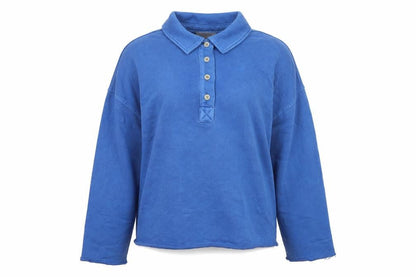 Marks and Spencer Women Blue L Collared Henley Cotton Sweatshirt