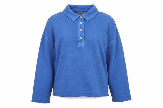 Marks and Spencer Women Blue L Collared Henley Cotton Sweatshirt