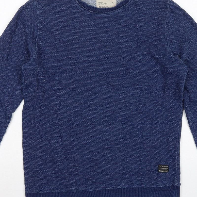 Revolution Men’s Blue Small Crew Neck Cotton Pullover Sweatshirt