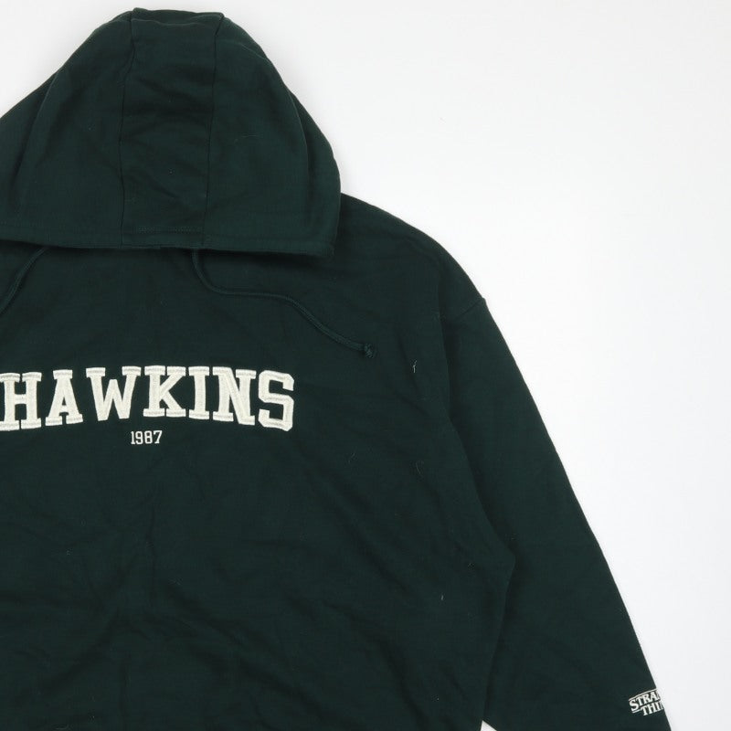 Primark Stranger Things Women's Green L Hawkins 1987 Pullover Hoodie