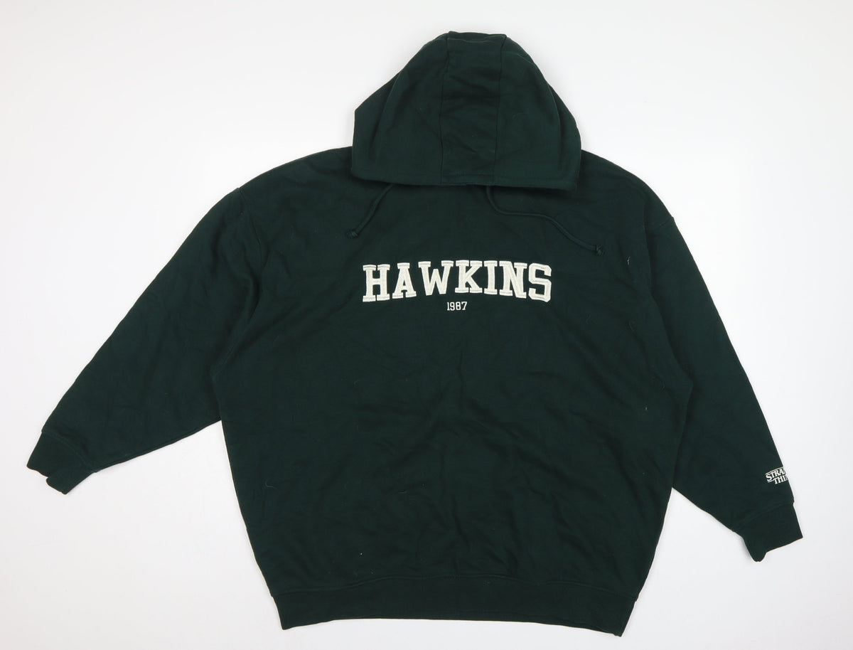 Primark Stranger Things Women's Green L Hawkins 1987 Pullover Hoodie