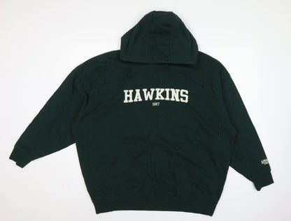 Primark Stranger Things Women's Green L Hawkins 1987 Pullover Hoodie