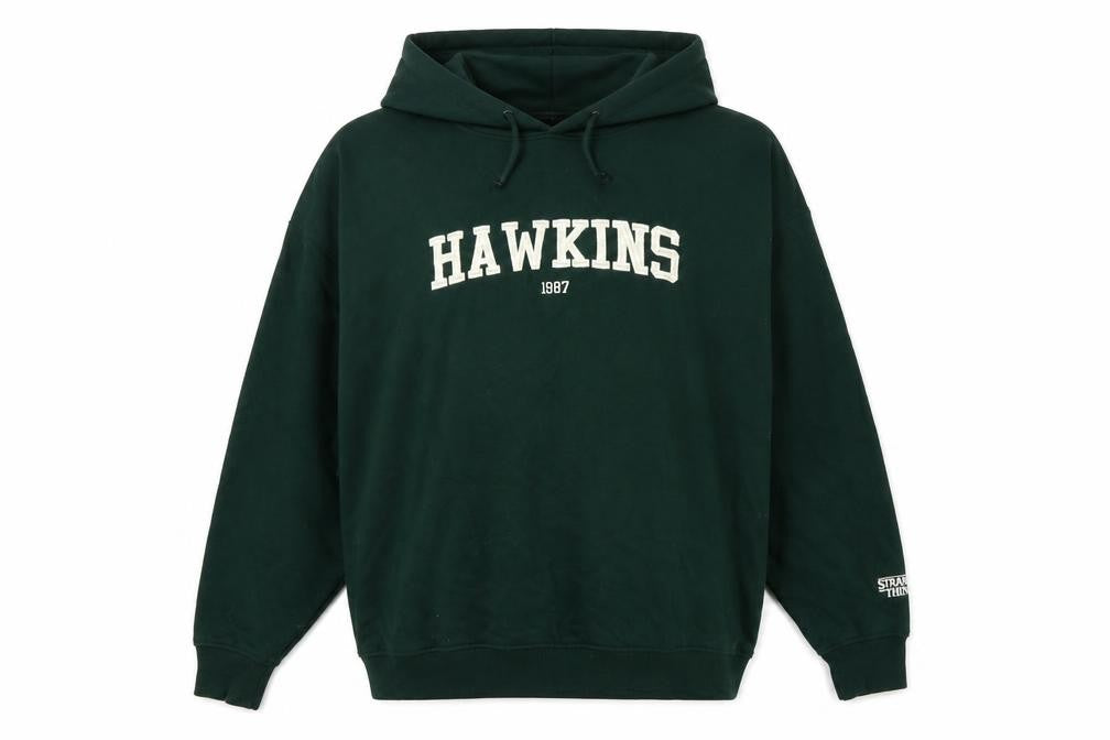 Primark Stranger Things Women's Green L Hawkins 1987 Pullover Hoodie