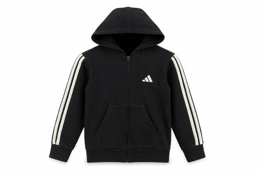 adidas Boys Black 9-10 Years Full Zip Hooded Logo Track Hoodie