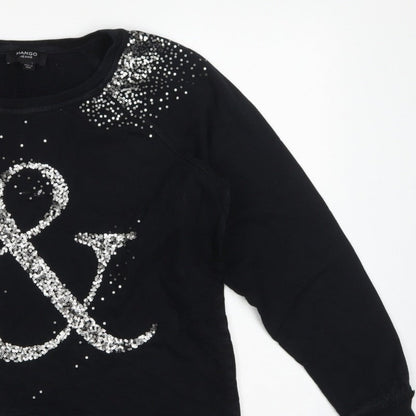 Mango Jeans Women Black S Pullover Sweatshirt Silver Sequin Ampersand