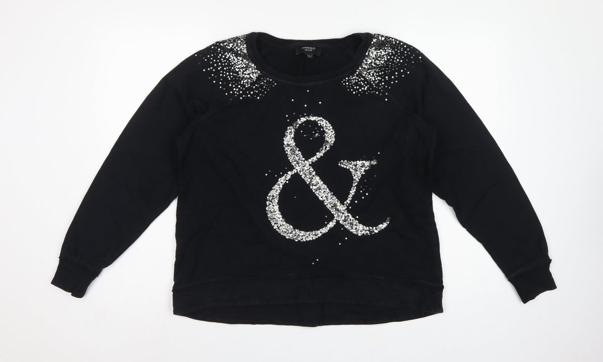 Mango Jeans Women Black S Pullover Sweatshirt Silver Sequin Ampersand