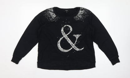 Mango Jeans Women Black S Pullover Sweatshirt Silver Sequin Ampersand