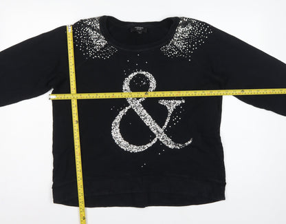 Mango Jeans Women Black S Pullover Sweatshirt Silver Sequin Ampersand