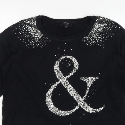 Mango Jeans Women Black S Pullover Sweatshirt Silver Sequin Ampersand
