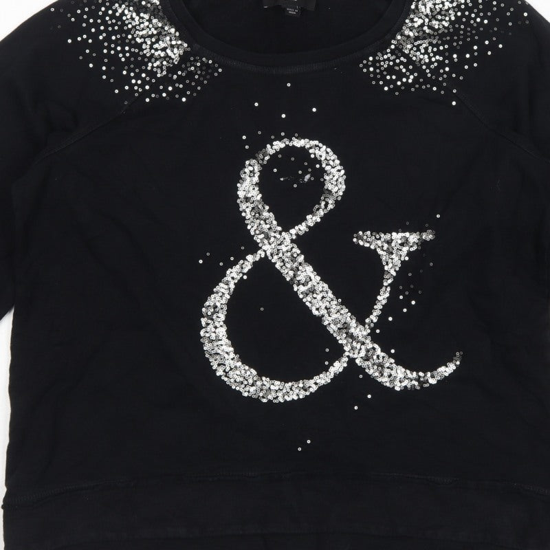 Mango Jeans Women Black S Pullover Sweatshirt Silver Sequin Ampersand