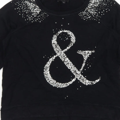 Mango Jeans Women Black S Pullover Sweatshirt Silver Sequin Ampersand