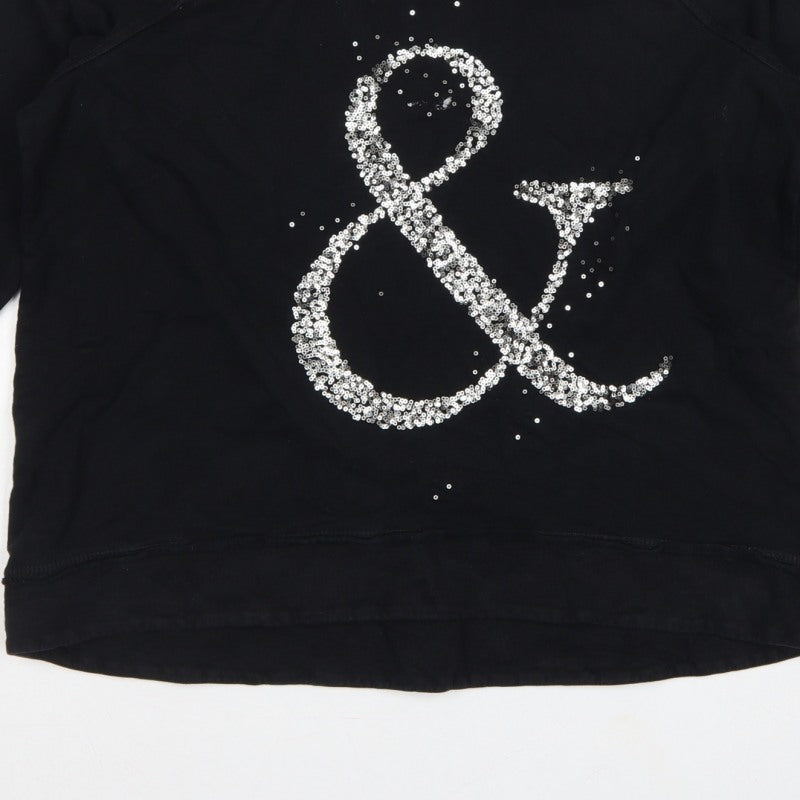 Mango Jeans Women Black S Pullover Sweatshirt Silver Sequin Ampersand